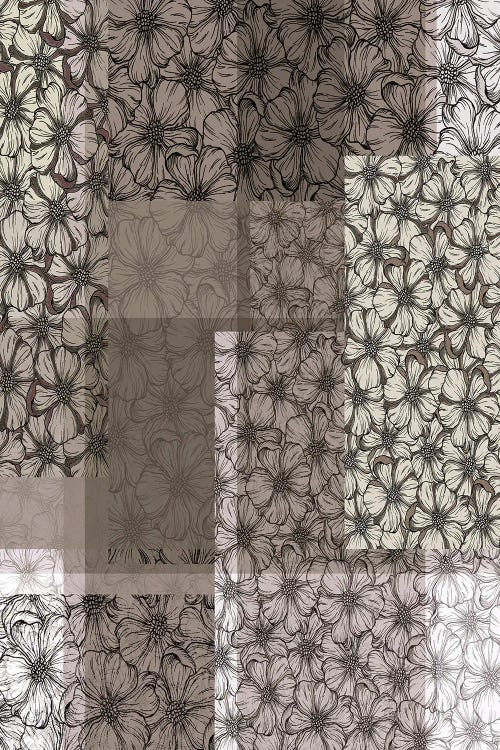 Patchwork Garden VI - Sepia Beige Floral Geometric Abstract