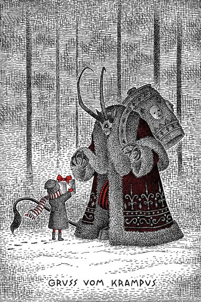 Black & White Drawings & Illustrations: A Gift For Krampus by J.E. Larson