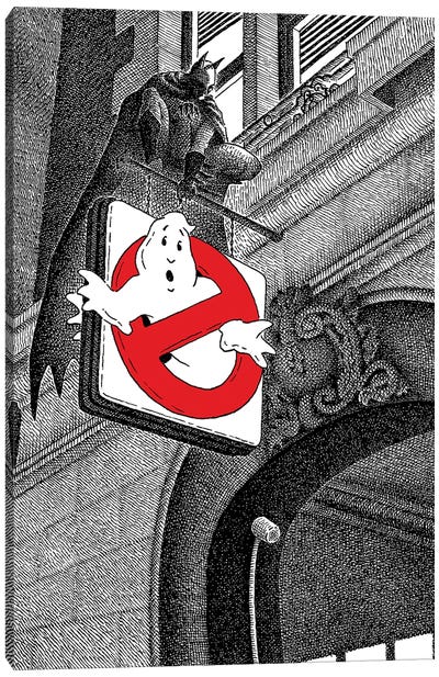 The Bat-Man At The Firehouse Canvas Art Print - Ghostbusters
