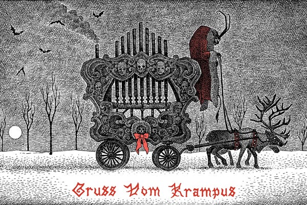Large Black & White Art - Canvas Prints: Krampus Calliope by J.E. Larson