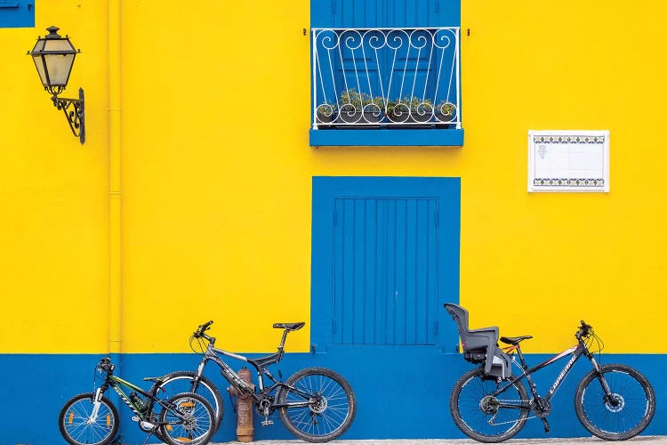 Yellow House With Blue Shutters, Windows And Doors, Aveiro, Portugal