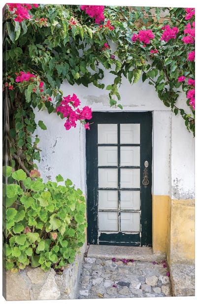 Doorway Surrounded By A Bougainvillea Vine, Obidos, Portugal Canvas Art Print - Bougainvillea