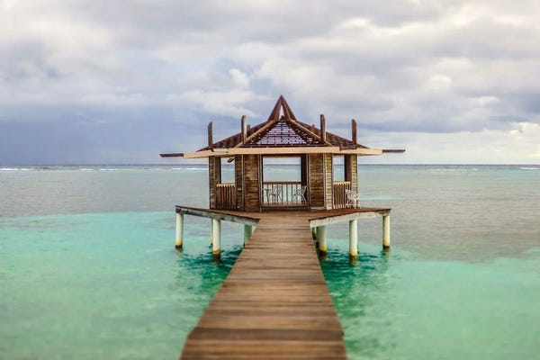 Caribbean, Honduras, Roatan. Dock leading to a gazebo.