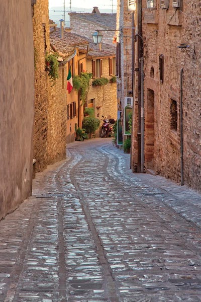 Italy, Umbria Cobblestone Street In The Town Of Spello by Julie Eggers metal wall art