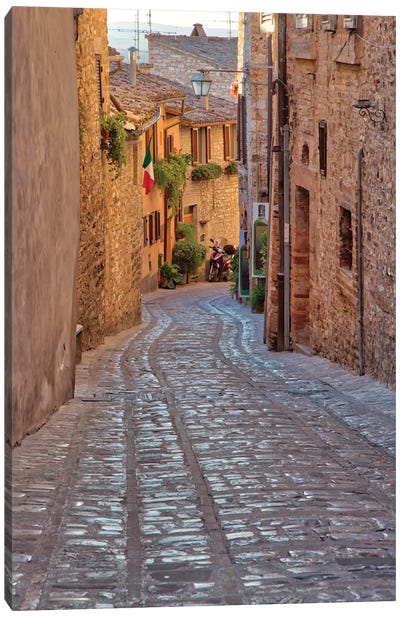 Italy, Umbria Cobblestone Street In The Town Of Spello Canvas Art Print