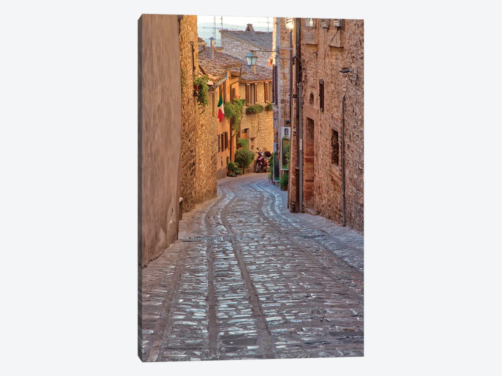 Italy, Umbria Cobblestone Street In The Town Of Spello by Julie Eggers 1-piece Canvas Artwork