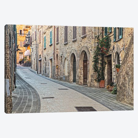Italy, Umbria Street Leading Up To The Main Square In The Historic Town Of Montone Canvas Print #JEG63} by Julie Eggers Canvas Print