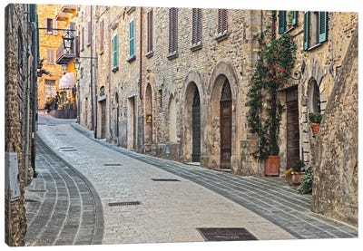 Italy, Umbria Street Leading Up To The Main Square In The Historic Town Of Montone Canvas Art Print