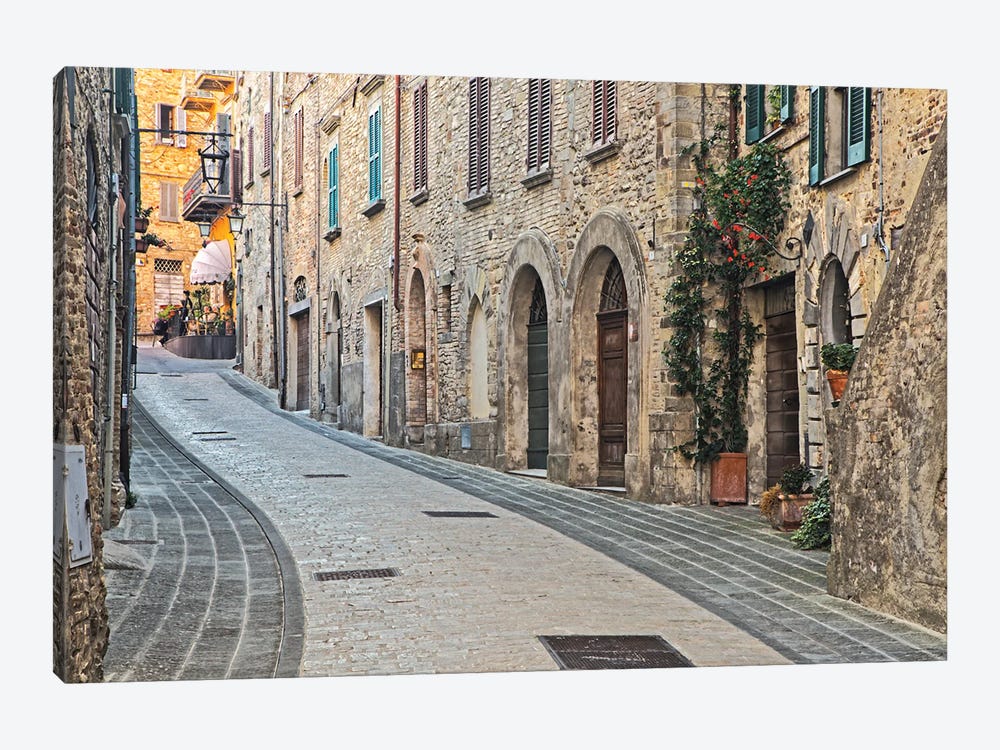 Italy, Umbria Street Leading Up To The Main Square In The Historic Town Of Montone by Julie Eggers 1-piece Art Print
