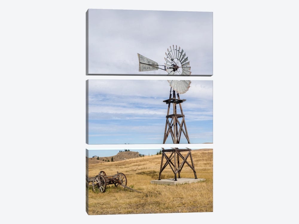 USA, Washington State, Molson, Okanogan County. Windmill In The Ghost Town by Julie Eggers 3-piece Canvas Art