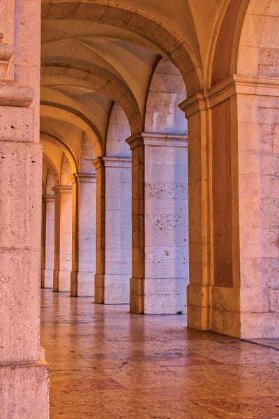 Portugal: Portugal, Lisbon. Columns Of The Arcade Of Commerce Square With Evening Light. by Julie Eggers