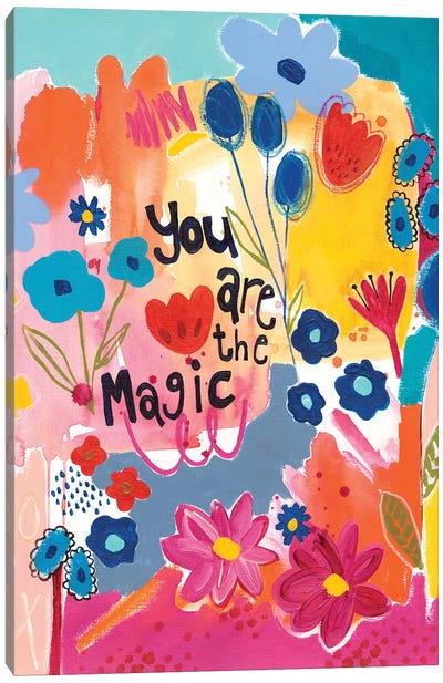 You Are The Magic Floral Canvas Art Print - Neon Typography
