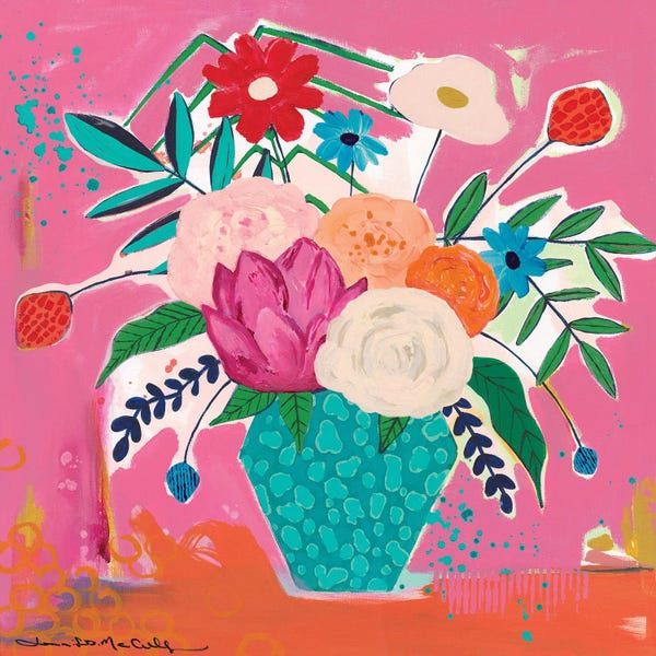 Jennifer Mccully: Teal Cheetah Vase by Jennifer Mccully