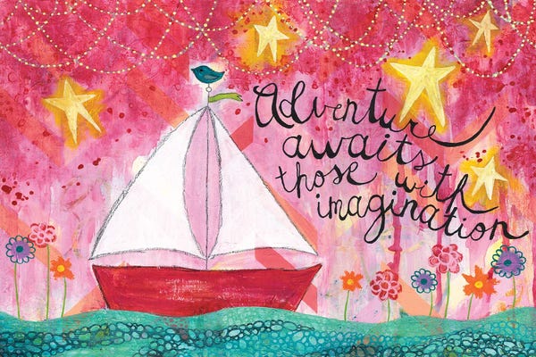 Kids Transportation Art: Adventure Awaits Sailboat by Jennifer Mccully