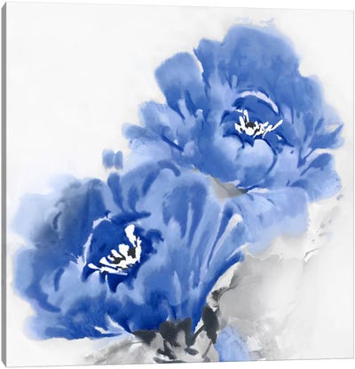 Flower Bloom In Indigo II Canvas Art Print - Blue & Gray Art