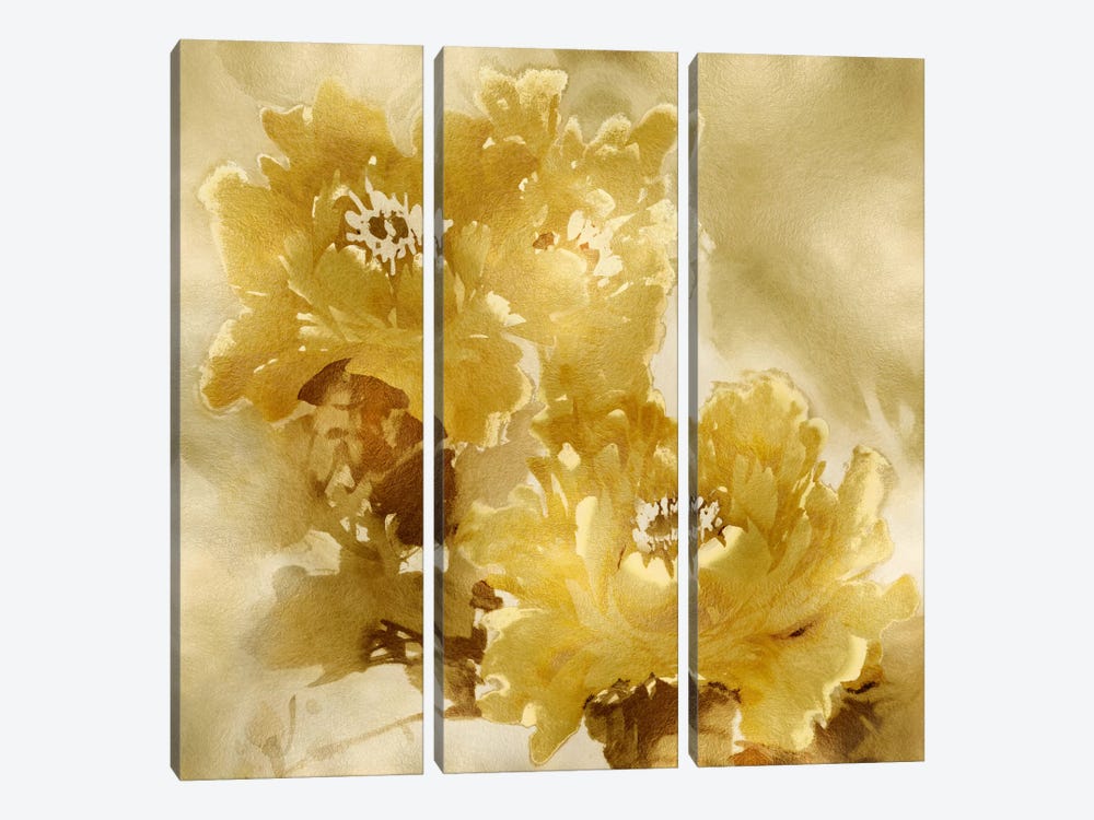 Flower Bloom On Gold I 3-piece Canvas Wall Art