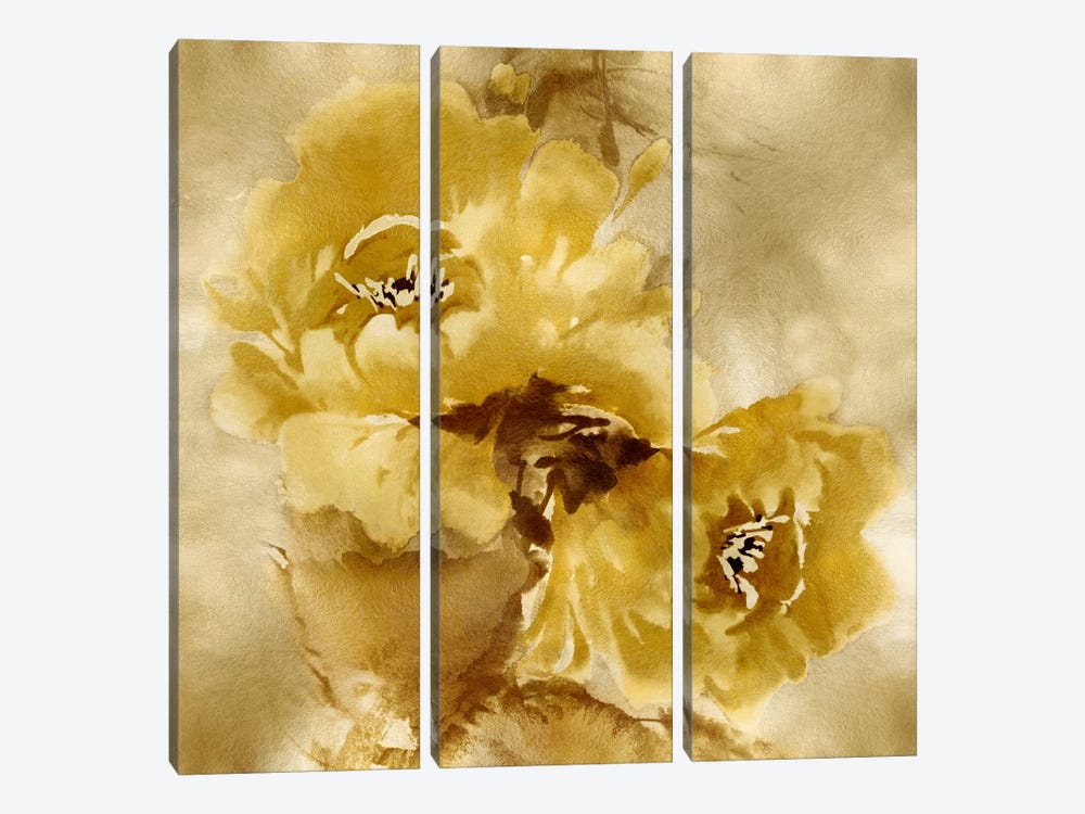 Flower Bloom On Gold II 3-piece Canvas Print