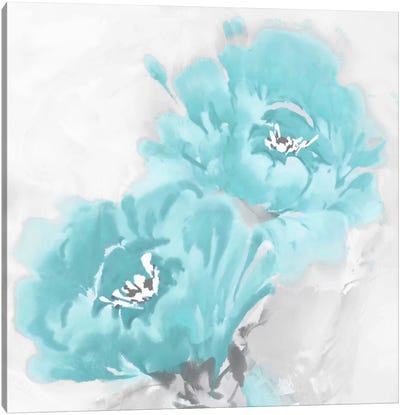 Flower Bloom In Aqua I Canvas Art Print - Blue & White Art