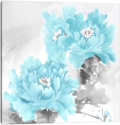 Flower Bloom In Aqua II Canvas Art Print - Blue & White Art