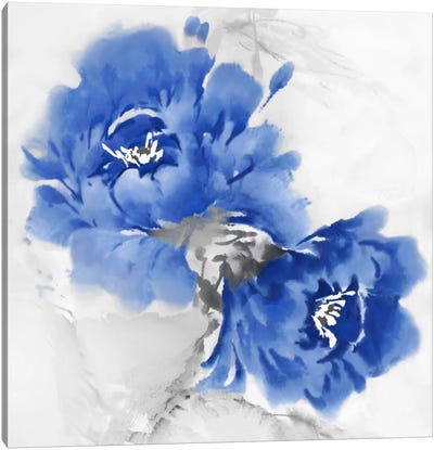 Flower Bloom In Indigo I Canvas Art Print - Black, White & Blue Art