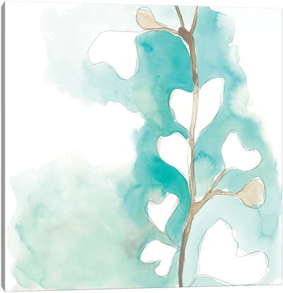 Teal and Ochre Ginko III Canvas Art Print - Ginkgo Tree Art