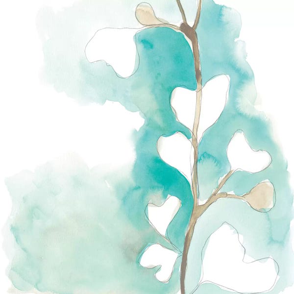 Ginkgo Trees: Teal and Ochre Ginko III by June Erica Vess