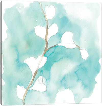 Teal and Ochre Ginko VII Canvas Art Print - Ginkgo Tree Art