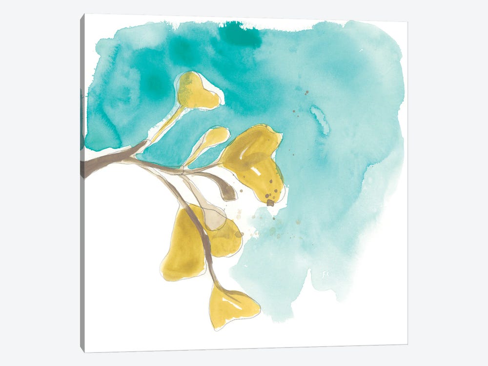 Teal and Ochre Ginko VIII by June Erica Vess 1-piece Canvas Wall Art