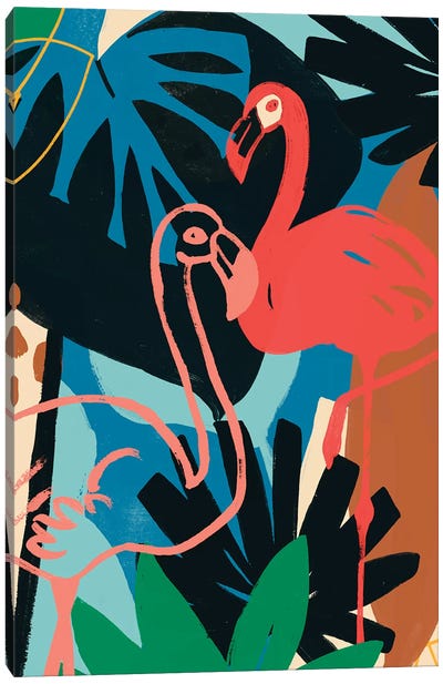 Funky Flamingo II Canvas Art Print - Pantone Living Coral 2019