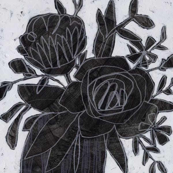 Black & White Florals: Chalkboard Garden I by June Erica Vess
