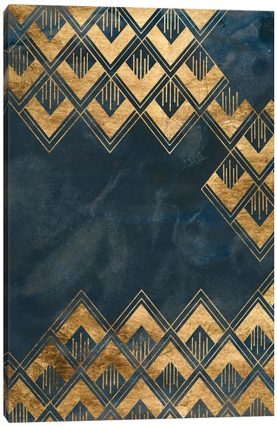 Deco Pattern in Blue III Canvas Art Print - Blue & Gold Art
