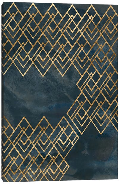 Deco Pattern in Blue IV Canvas Art Print - Blue & Gold Art