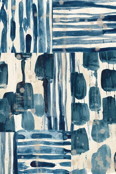 Linear Abstract: Indigo Patchwork II by June Erica Vess