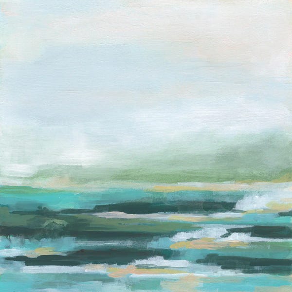 Teal Abstract Art: Misty Inlet II by June Erica Vess