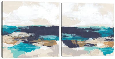 Palette Coast Diptych Canvas Art Print - Gold & Teal Art