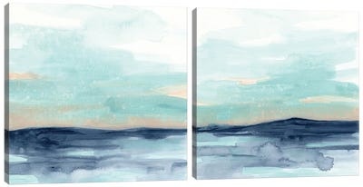 Ocean Morning Mist Diptych Canvas Art Print