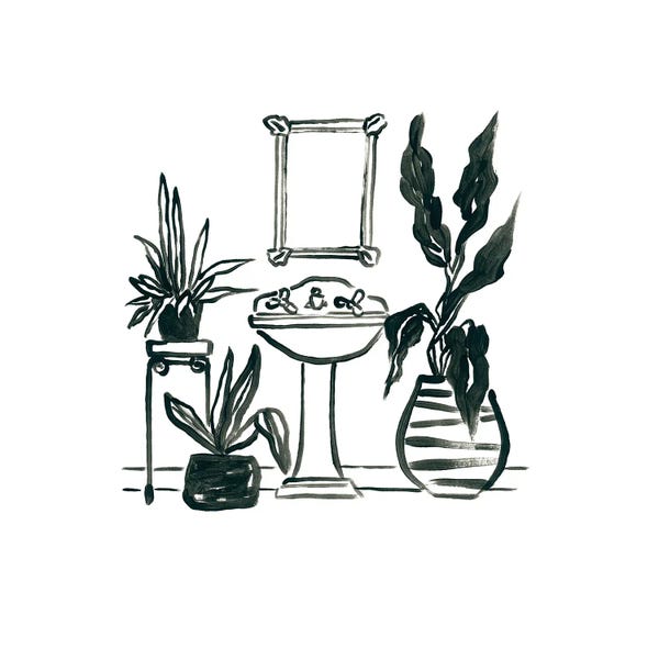 Black & White Florals: Parisian Bath Sketches III by June Erica Vess