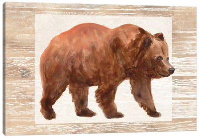 Rustic Barnwood Animals III Canvas Art Print - Brown Bear Art