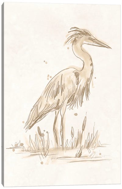 Sepia Heron IV Canvas Art Print - Heron Art