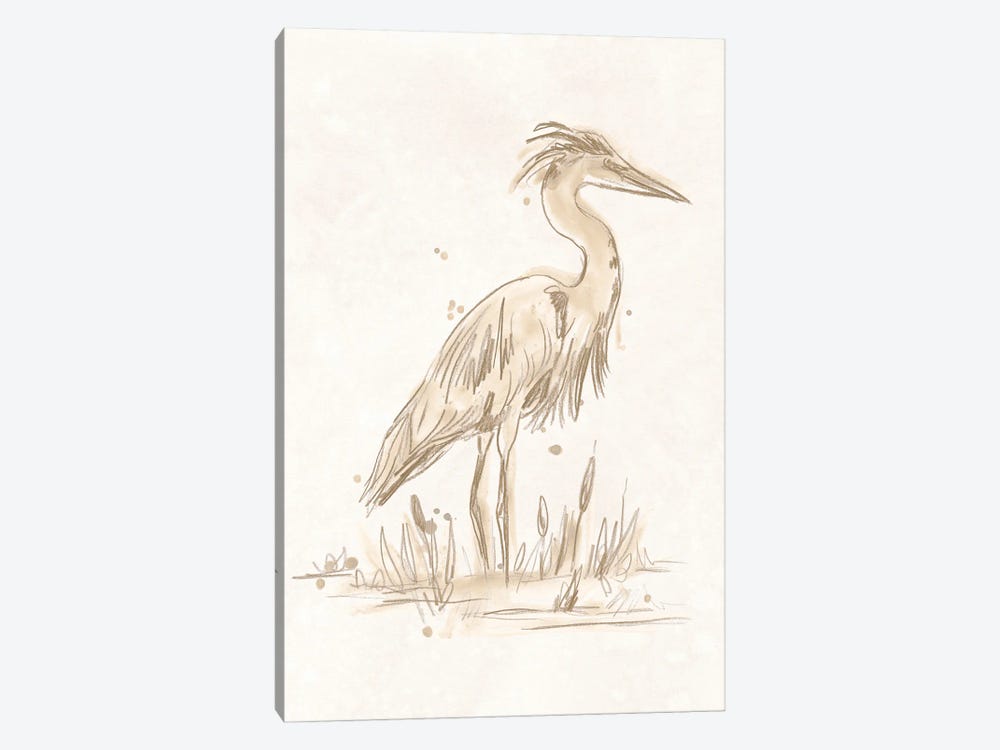 Sepia Heron IV by June Erica Vess 1-piece Canvas Wall Art