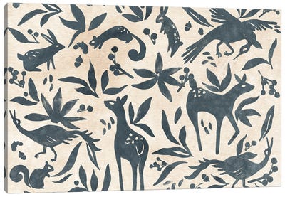 Woodland Woodblock II Canvas Art Print - Floral & Botanical Patterns
