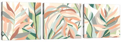 Soft Tropicals Triptych Canvas Art Print - Tropical Leaf Art
