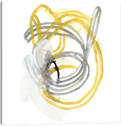 String Orbit I Canvas Art Print - Gray & Yellow Art