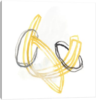 String Orbit V Canvas Art Print - Gray & Yellow Art