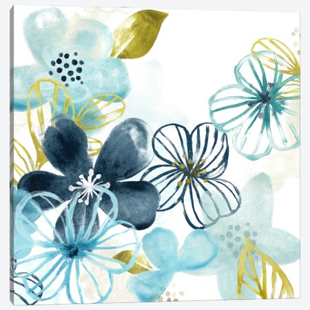 Aqua Flora I Canvas Print #JEV67} by June Erica Vess Art Print
