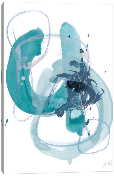 Aqua Orbit II Canvas Art Print - Teal Abstract Art