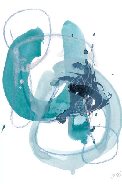 Teal Abstract Art: Aqua Orbit II by June Erica Vess