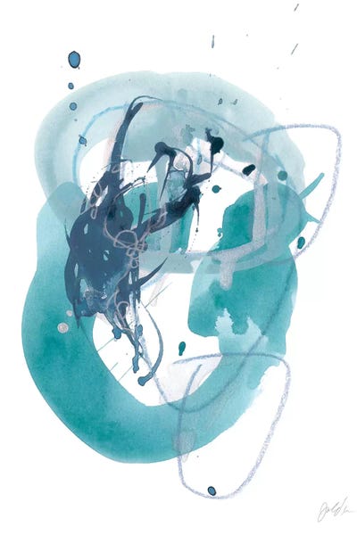 Teal Abstract Art: Aqua Orbit IV by June Erica Vess