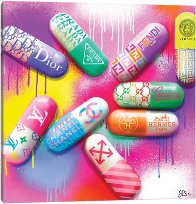 Designer Pills Canvas Art Print - Large Colorful Accents