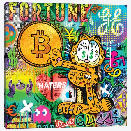 Garfield Bitcoin Canvas Print #JEX14} by Jessica Stempel Canvas Wall Art